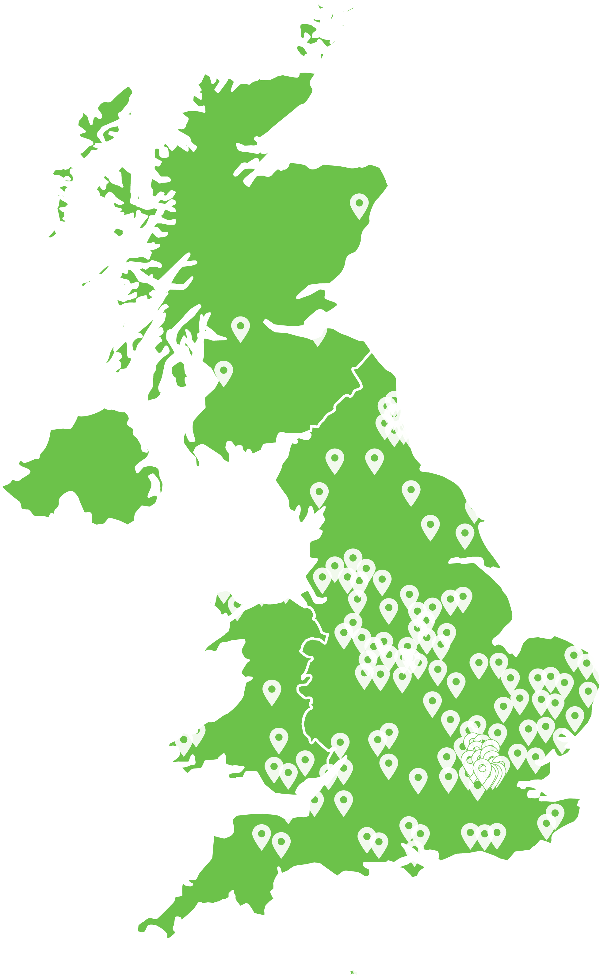 UK map showing locations where you can pay to park using PayByPhone.
